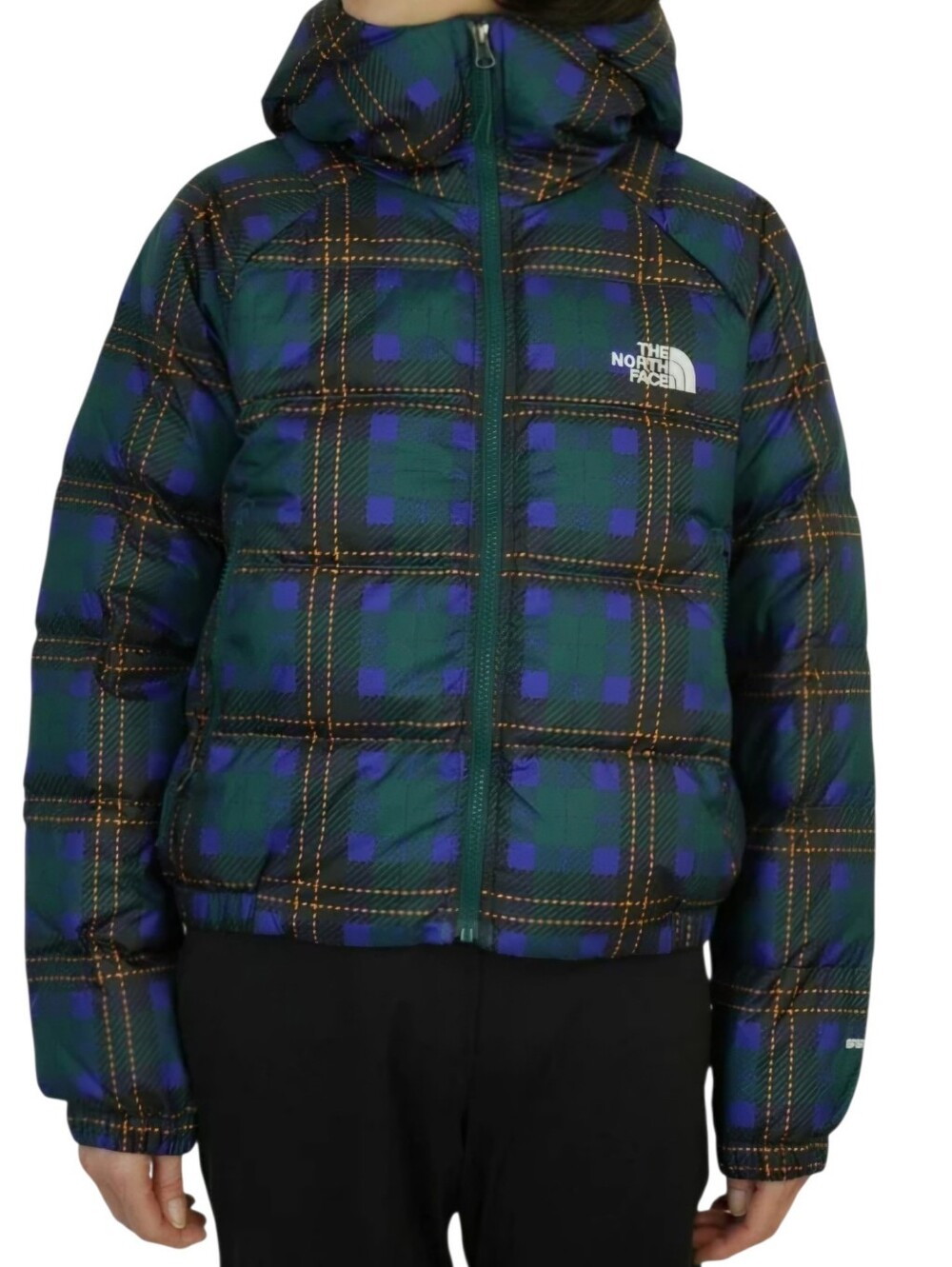 North Face printed hydrenalite down hoodie insulated Puffer jacket Green Plaid
